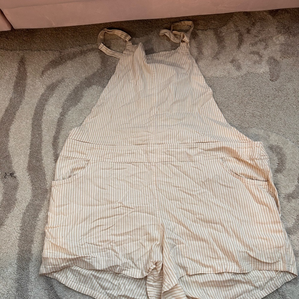 Plus Size 2X Torrid Beige Linen Striped Overall